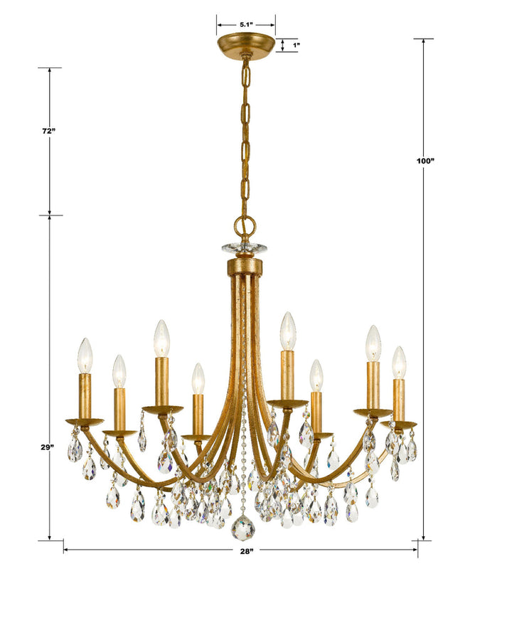 Crystorama Crystorama Bridgehampton 8 Light Hand Cut Crystal Antique Gold Chandelier