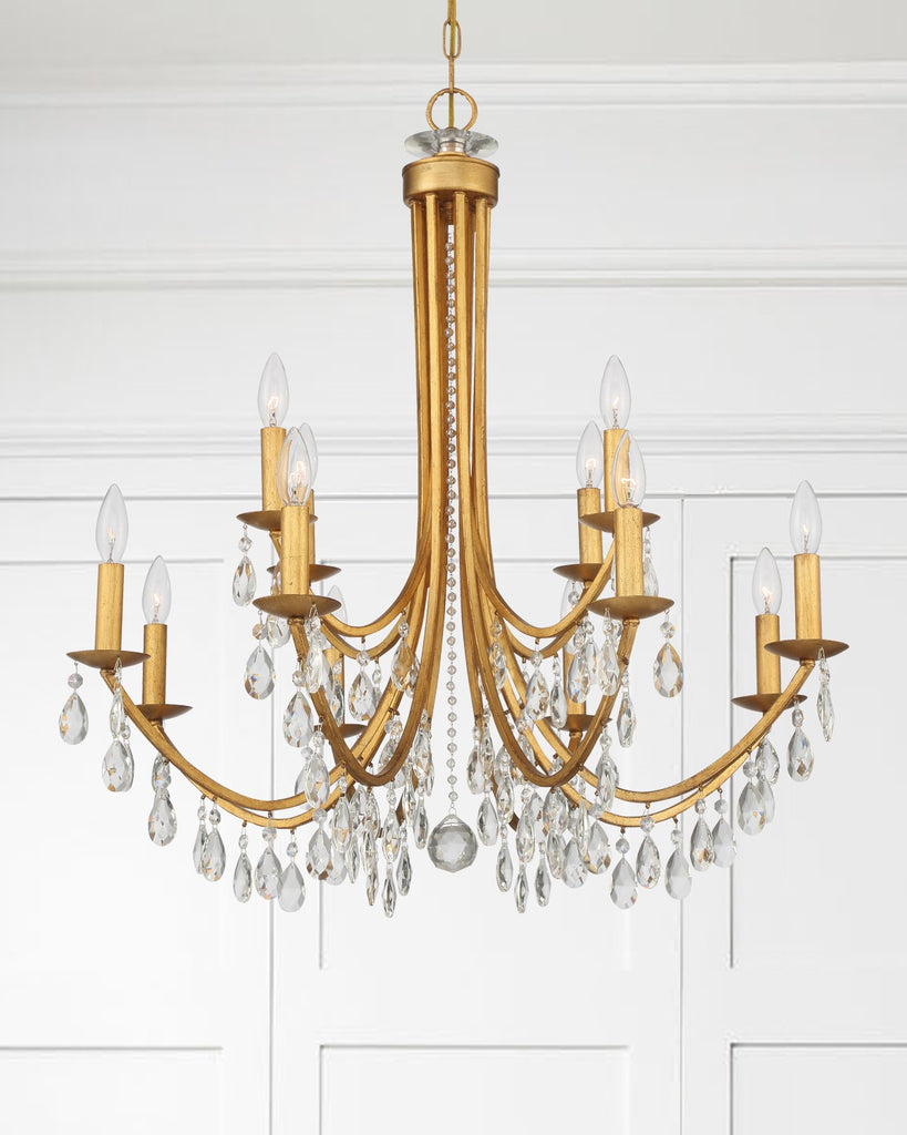 Crystorama Crystorama Bridgehampton 12 Light Hand Cut Crystal Antique Gold Chandelier
