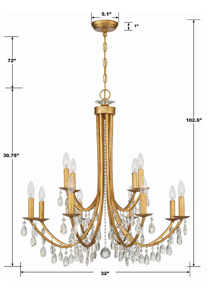 Crystorama Crystorama Bridgehampton 12 Light Hand Cut Crystal Antique Gold Chandelier