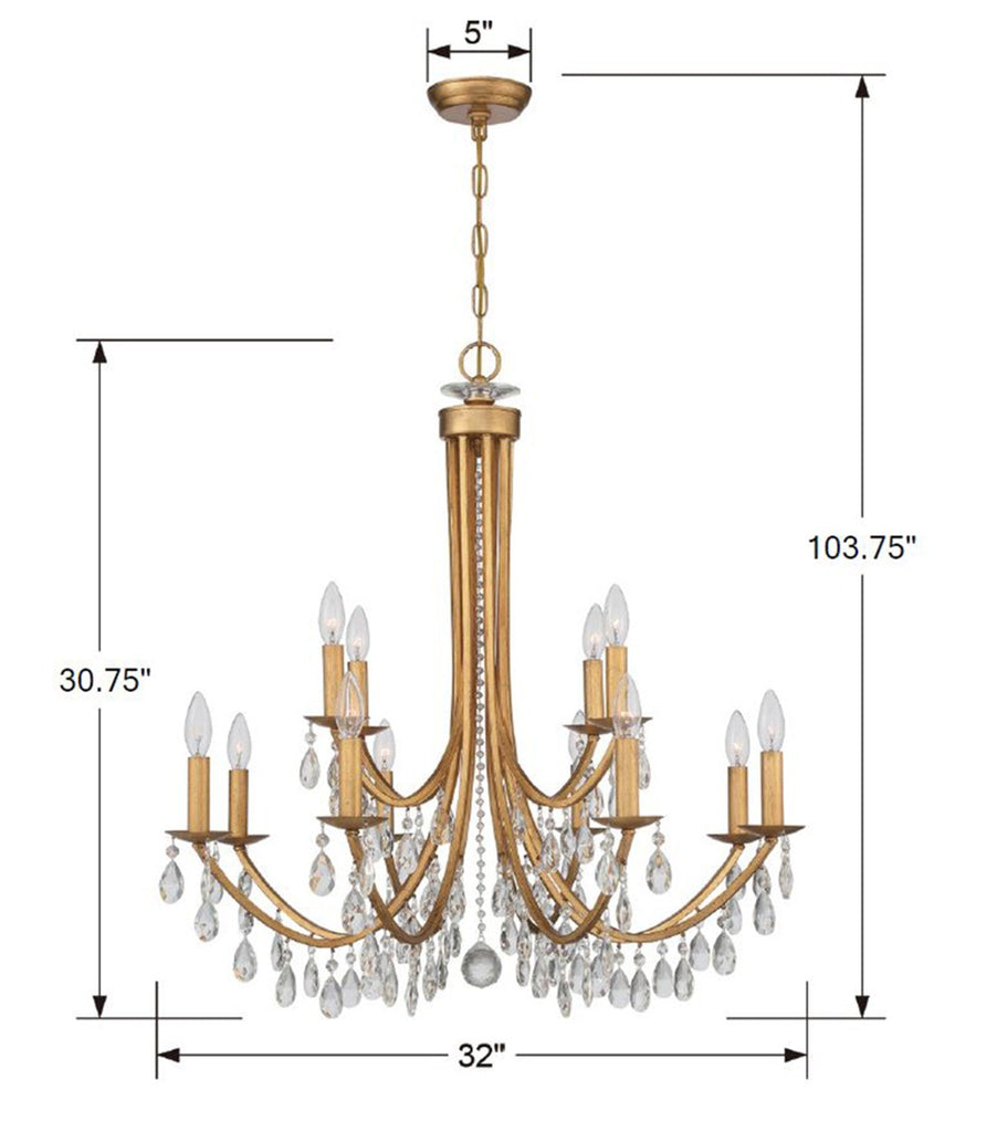 Crystorama Crystorama Bridgehampton 12 Light Spectra Crystal Antique Gold Chandelier