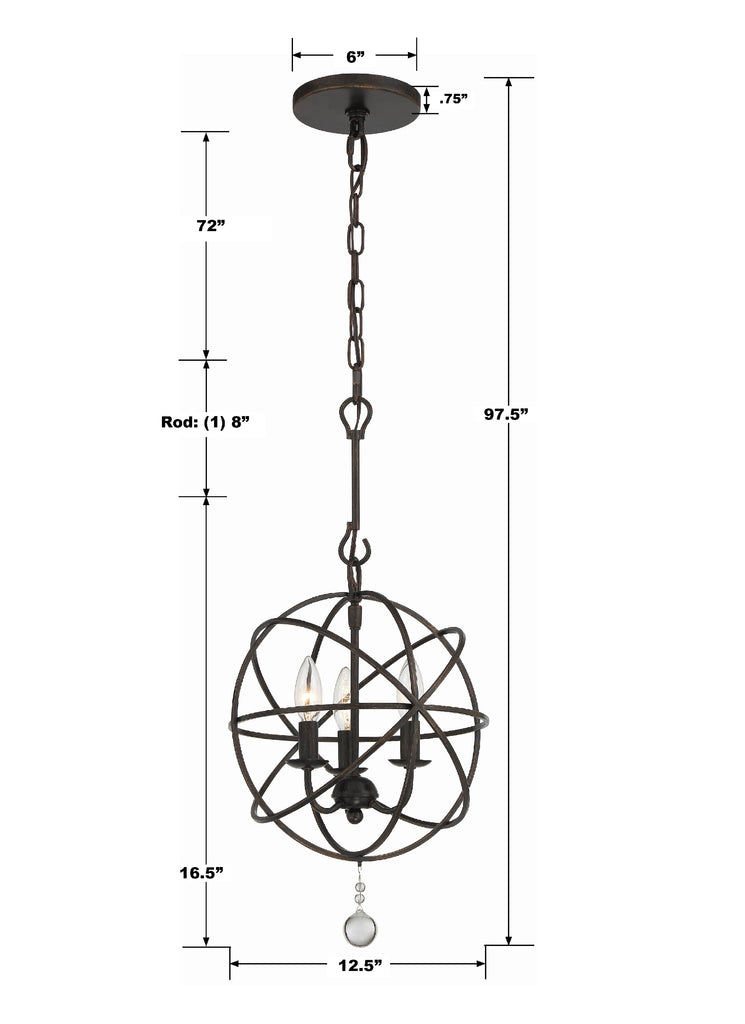 Crystorama Crystorama Solaris 3 Light English Bronze Mini Chandelier