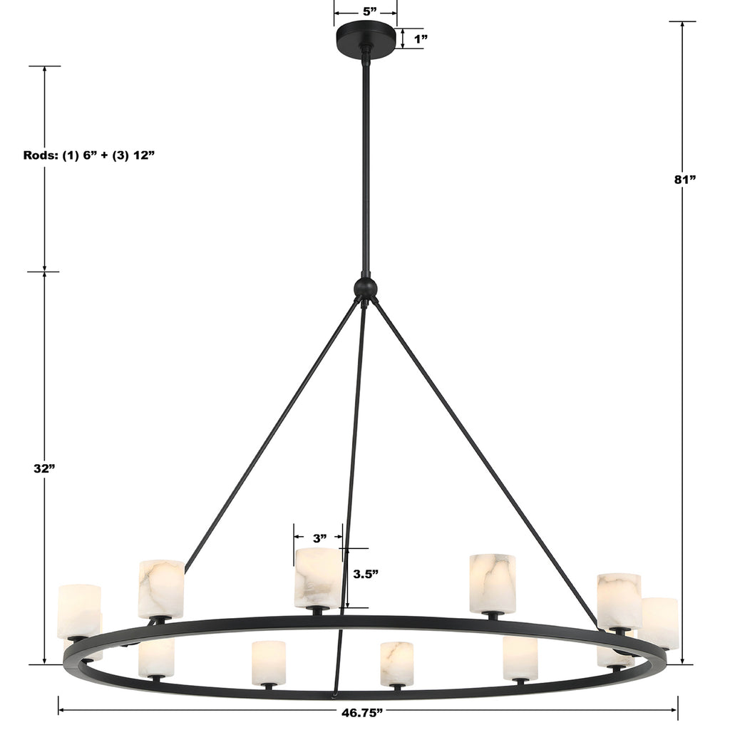 Crystorama Crystorama Aragon 12 Light Matte Black Chandelier