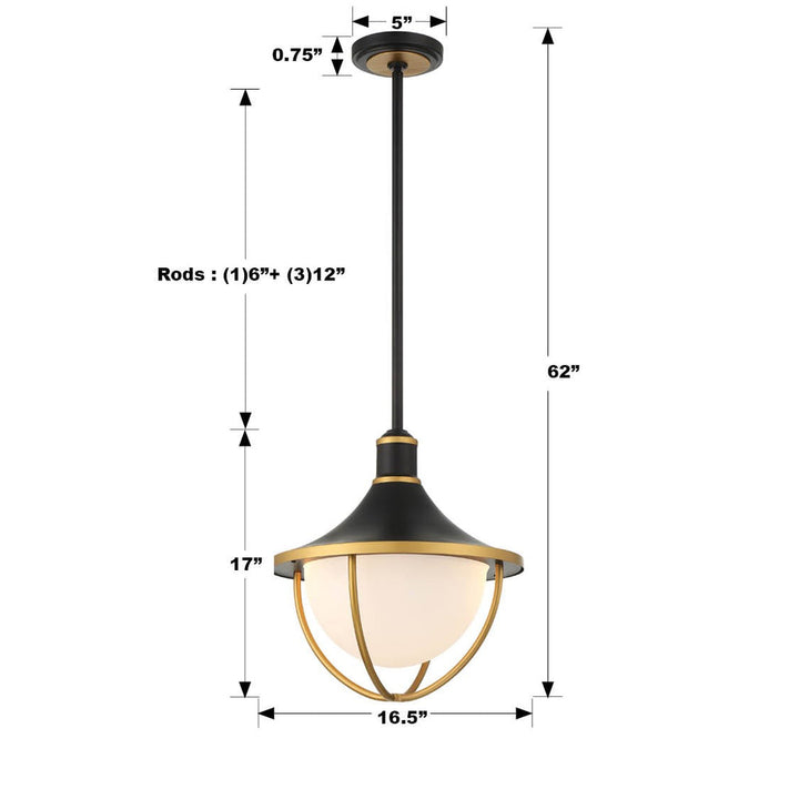Crystorama Crystorama Atlas 3 Light Matte Black + Textured Gold Outdoor Pendant