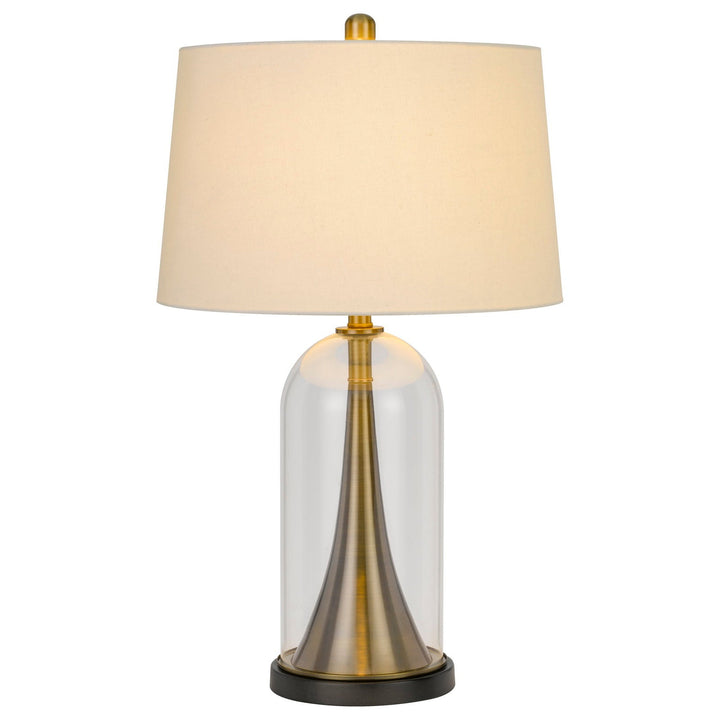 150W 3 WAY CAMARGO GLASS/METAL TABLE LAMP WITH HARDBACK TAPER DRUM FABRIC SHADE Cal Lighting