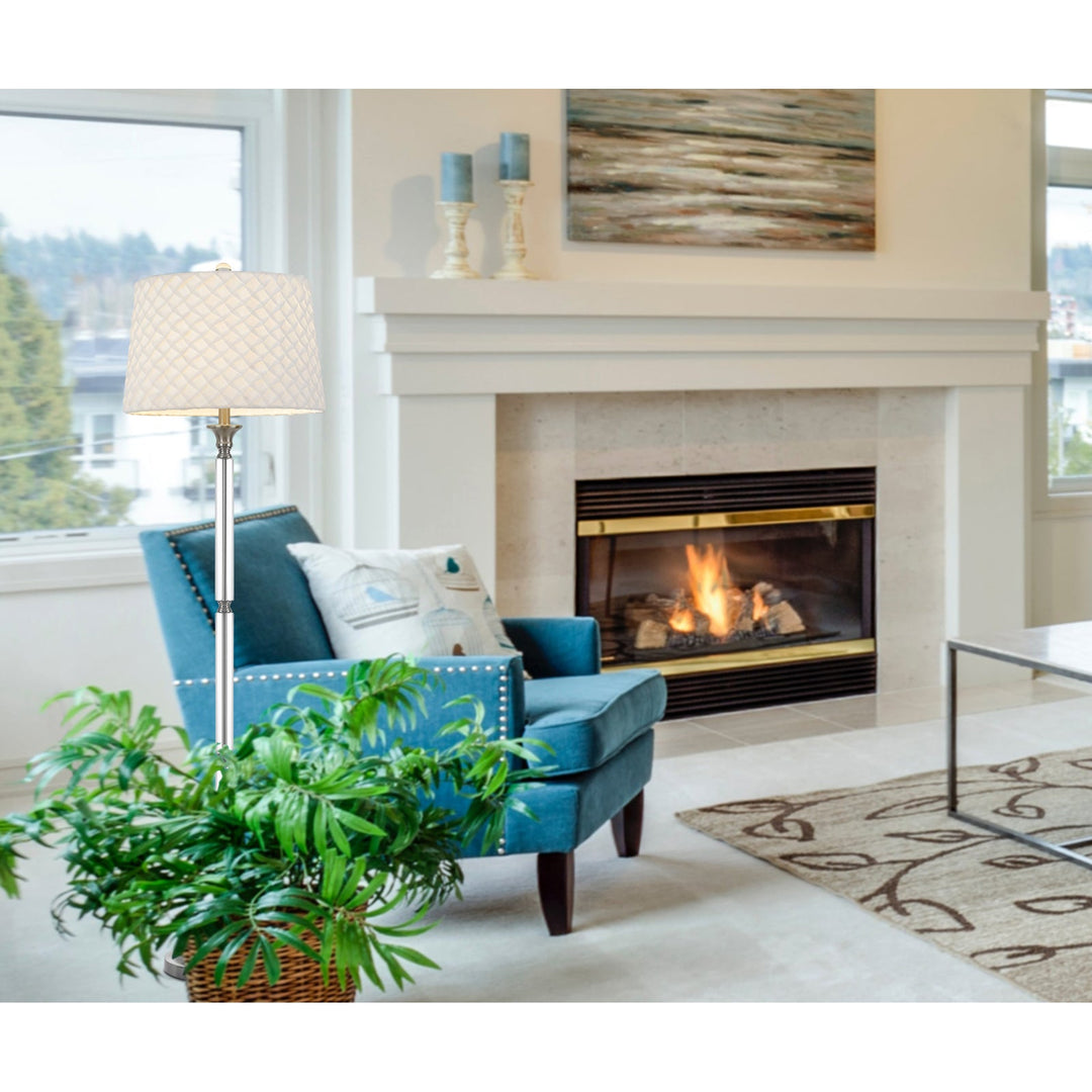 150W 3 WAY RUSTON CRYSTAL/METAL FLOOR LAMP WITH PLEATED HARDBACK SHADE Cal Lighting