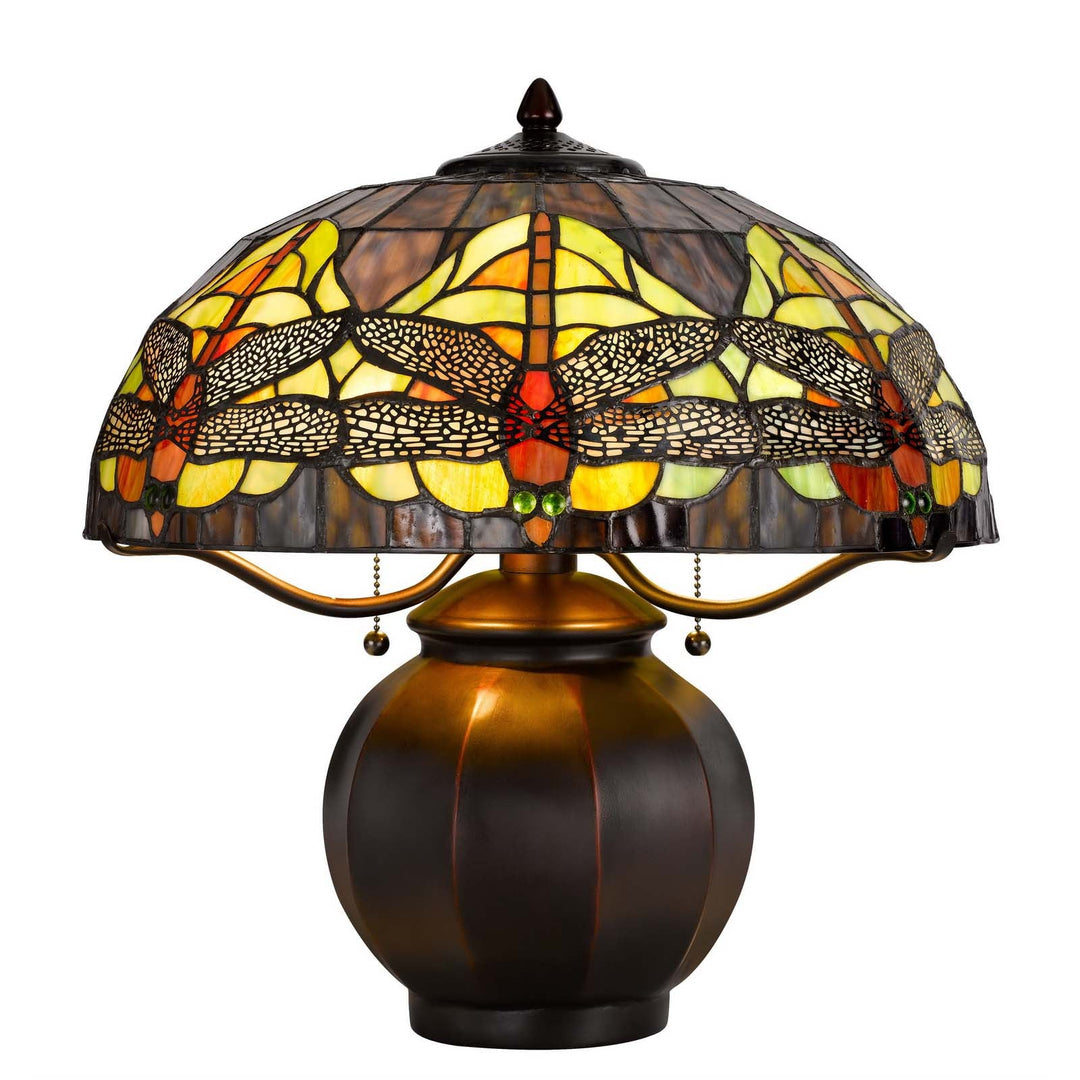 60W X 2 TIFFANY TABLE LAMP WITH PULL CHAIN SWITCH WITH METAL LAMP BODY Cal Lighting