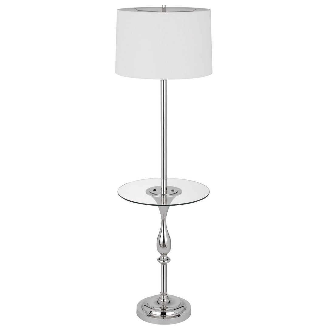 150W 3 WAY STURGIS METAL FLOOR LAMP WITH GLASS TRAY TABLE AND 1 USB AND 1 TYPE C USB CHARGING PORTS AND RUBBER WOOD BASE Cal Lighting
