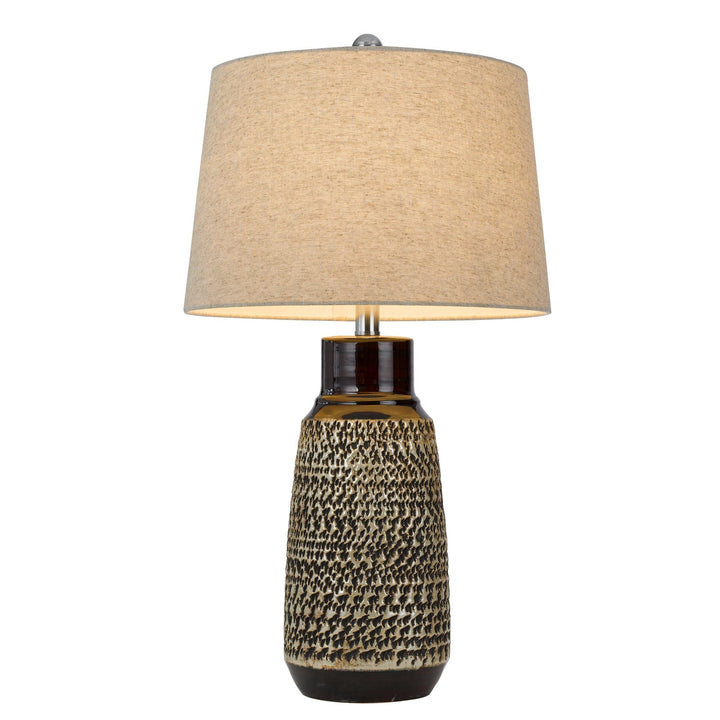 150W 3 WAY SCOTTSBORO CERAMIC TABLE LAMP AND HARDBACK TAPER DRUM SOFT BURLAP SHADE (SOLD AS PAIRS) Cal Lighting