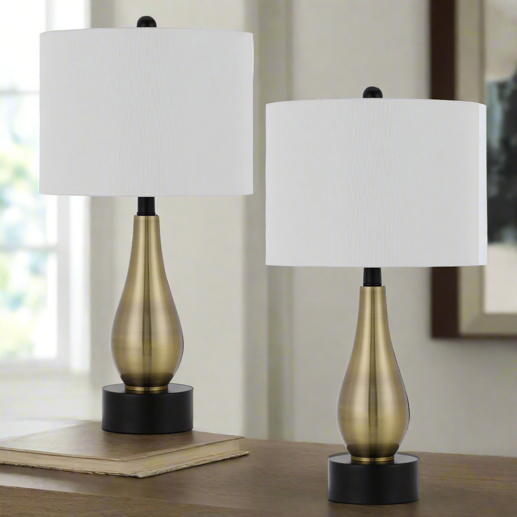 100W ASHLAND METAL TABLE LAMP WITH HARDBACK DRUM FABRIC SHADE (SOLD AS PAIRS) Cal Lighting