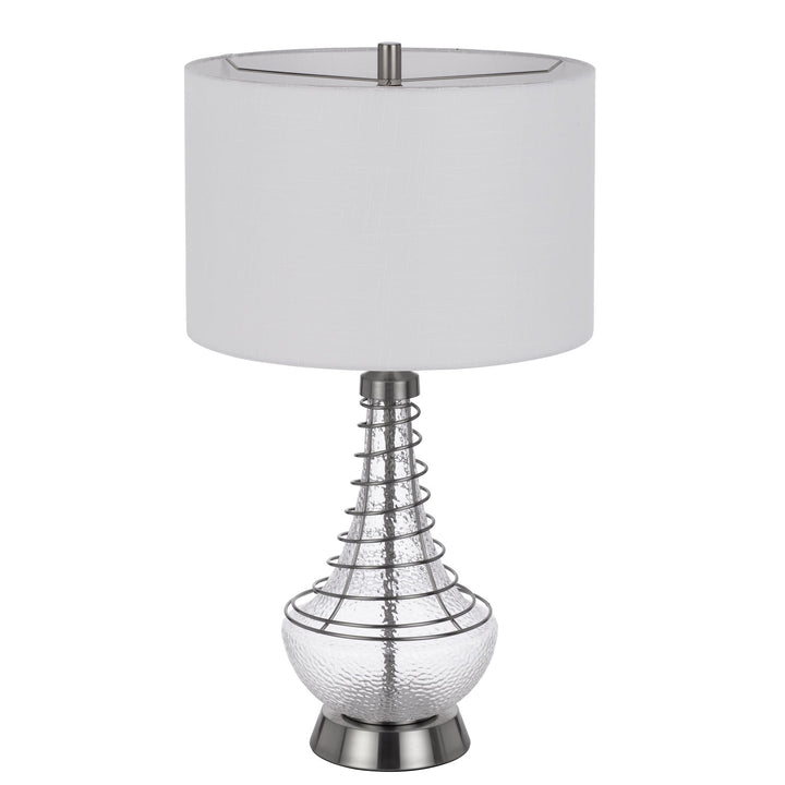 150W 3 WAY BARABOO GLASS TABLE LAMP WITH WIRE GUARD DESIGN AND DRUM FABRIC SHADE Cal Lighting