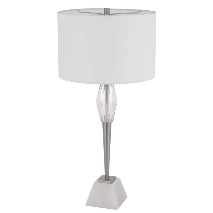 150W 3 WAY ASSEN METAL TABLE LAMP WITH CRYSTAL FONT / MARBLE BASE AND DRUM HARDBACK FABRIC SHADE Cal Lighting
