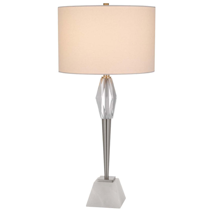 150W 3 WAY ASSEN METAL TABLE LAMP WITH CRYSTAL FONT / MARBLE BASE AND DRUM HARDBACK FABRIC SHADE Cal Lighting