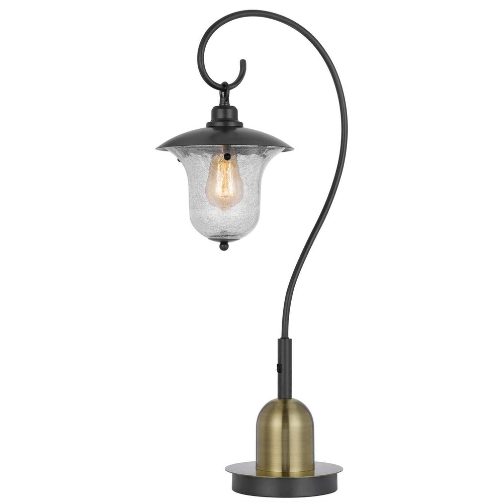 60W WALCOTT DOWNBRIDGE LANTERN METAL TABLE LAMP WITH BUBBLED GLASS SHADE Cal Lighting