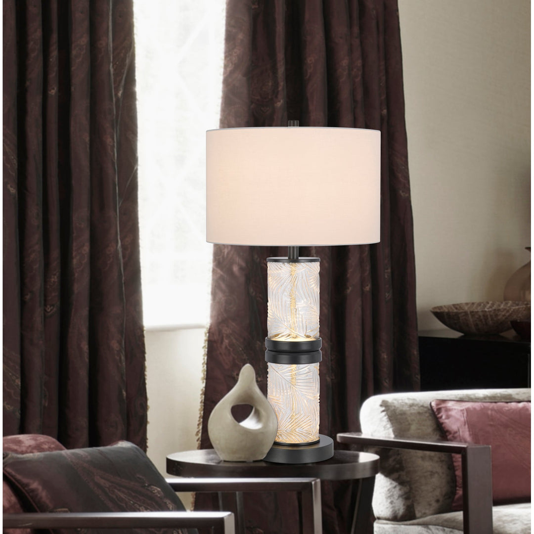 100W CARRINGTON METAL/GLASS TABLE LAMP WITH 4W INTEGRATED LED NIGHT LIGHT AND HARDBACK FABRIC SHADE Cal Lighting