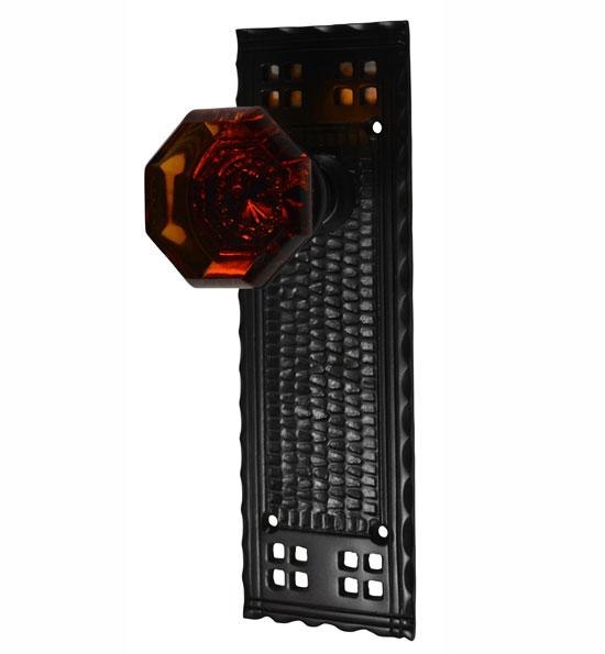 Craftsman Backplate Door Set with Octagon Amber Glass Door Knobs (Black Bronze) COPPER MOUNTAIN HARDWARE
