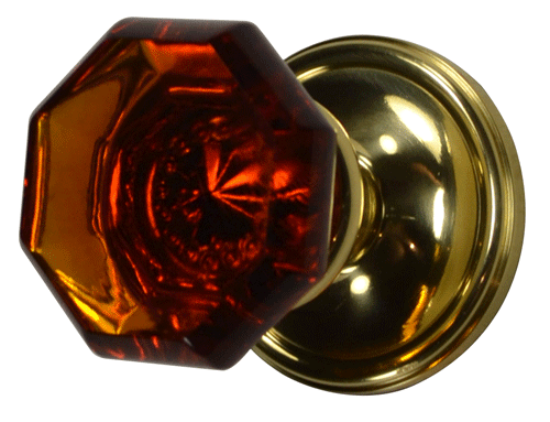 COPPER MOUNTAIN HARDWARE Crystal Octagon Amber Glass Door Knob with Victorian Rosette