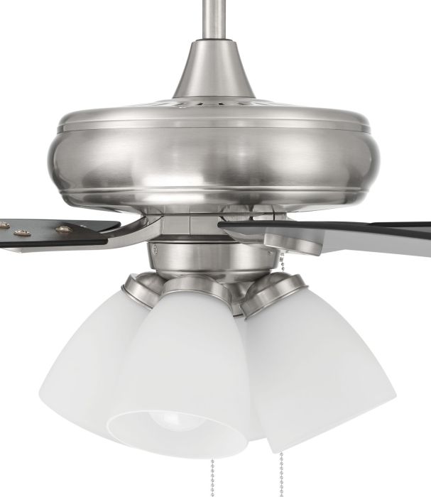 ##Antique Hardware## 52" Eos Frost 4 Light in Brushed Polished Nickel w/ Brushed Nickel/Greywood Blades
