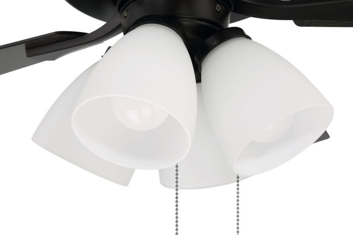 ##Antique Hardware## 52" Eos Frost 4 Light in Flat Black w/ Flat Black/Greywood Blades