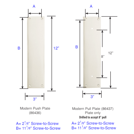 ##Antique Hardware## 12 Inch Solid Brass Modern Baden Push & Pull Door Set