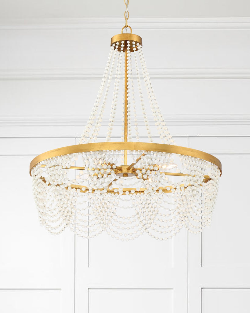 Crystorama Crystorama Fiona 4 Light Antique Gold Chandelier with White Beads