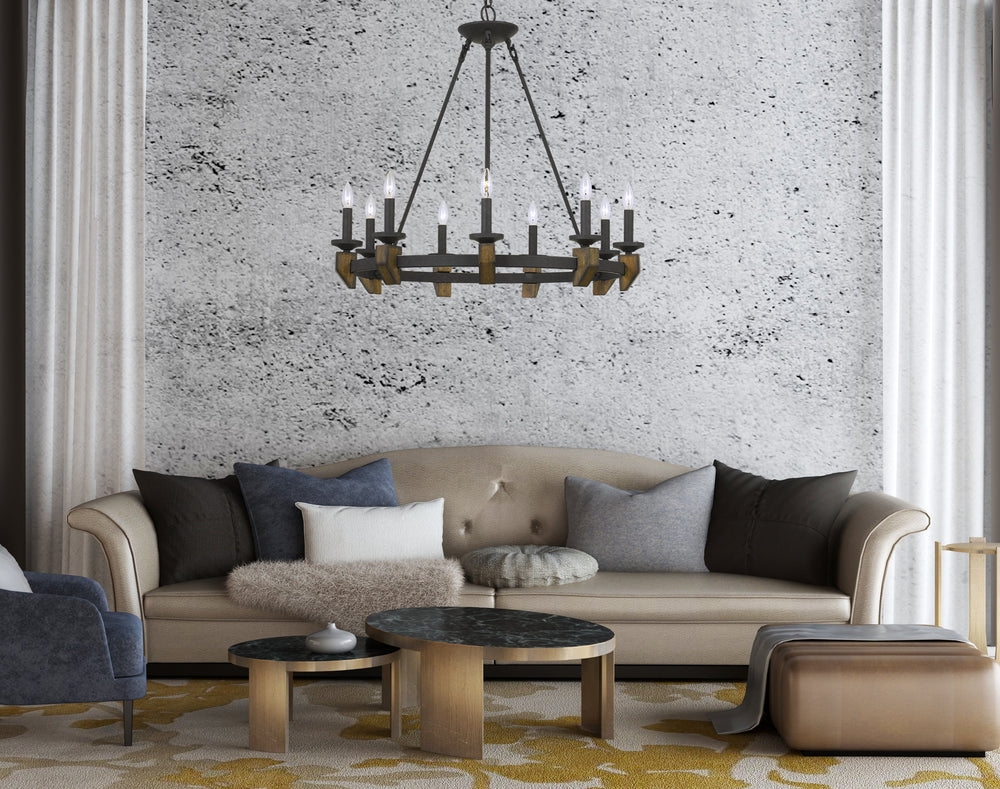 60W X 9 CRUZ METAL/WOOD CHANDELIER Cal Lighting