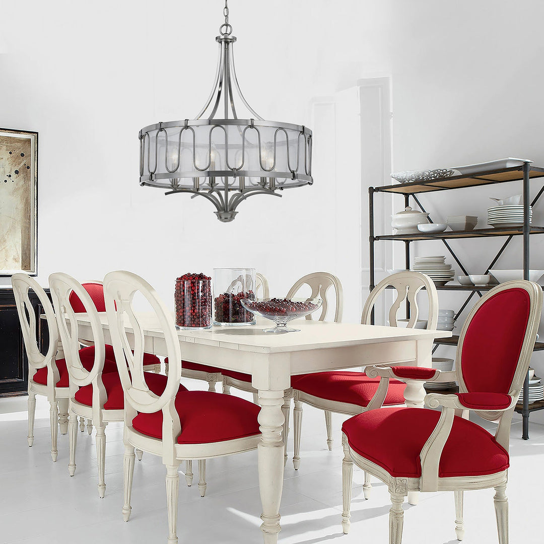 60W X 6 VINCENZAMETAL  CHANDELIER WITH TRASPARENT FABRIC SHADE Cal Lighting