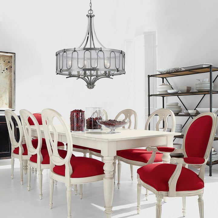 60W X 6 VINCENZAMETAL  CHANDELIER WITH TRASPARENT FABRIC SHADE Cal Lighting