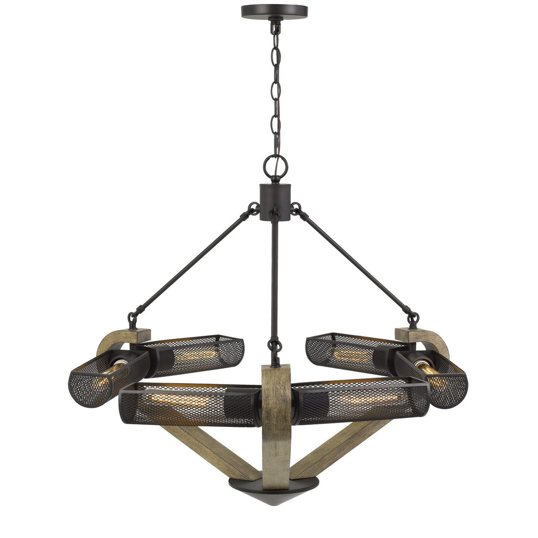 60W X 6 BADEN METAL/WOOD CHANDELIER WITH MESH SHADES (EDISON BULBS ARE NOT INCLUDED) Cal Lighting