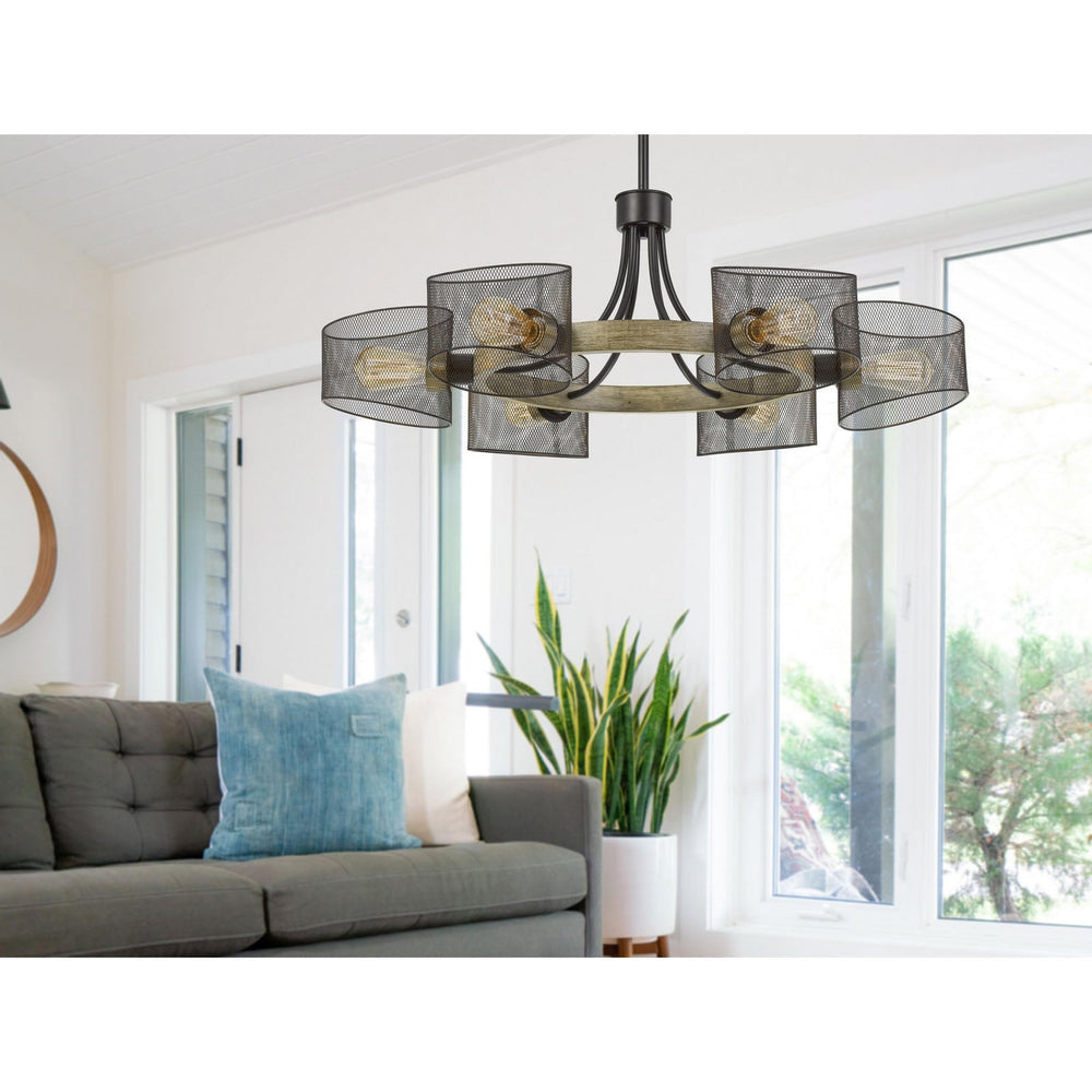 60W X 6 DRONTEN METAL/WOOD CHANDELIER WITH MESH SHADES (EDISON BULBS ARE NOT INCLUDED) Cal Lighting