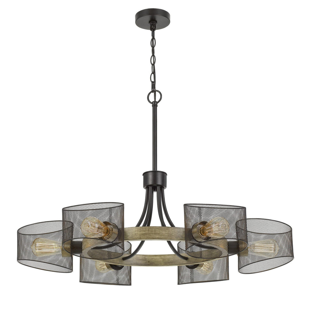 60W X 6 DRONTEN METAL/WOOD CHANDELIER WITH MESH SHADES (EDISON BULBS ARE NOT INCLUDED) Cal Lighting