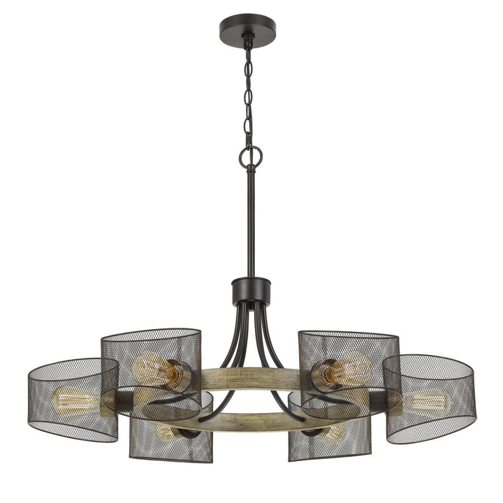 60W X 6 DRONTEN METAL/WOOD CHANDELIER WITH MESH SHADES (EDISON BULBS ARE NOT INCLUDED) Cal Lighting