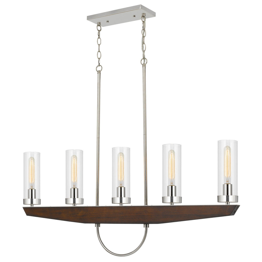 60W X 5 ERCOLANO PINE WOOD/METAL ISLAND CHANDELIER WITH CLEAR GLASS SHADE (EDISON BULBS NOT INCLUDED) Cal Lighting