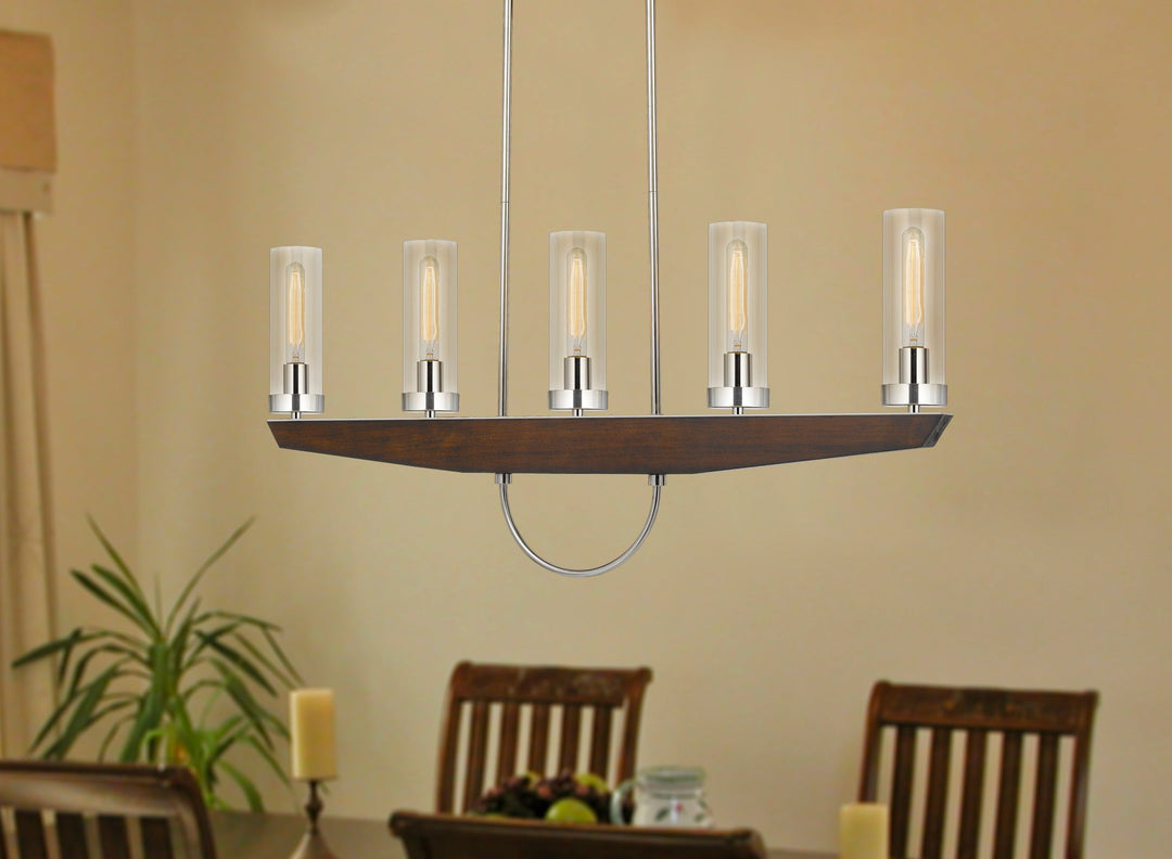 60W X 5 ERCOLANO PINE WOOD/METAL ISLAND CHANDELIER WITH CLEAR GLASS SHADE (EDISON BULBS NOT INCLUDED) Cal Lighting