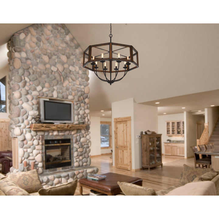 60W X 8 RENTON HEXAGON RUBBER WOOD / METAL CHANDELIER Cal Lighting