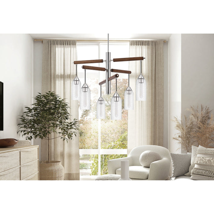 60W X 6 MASSILLON RUBBER WOOD CHANDELIER WITH HANGING BULBBED GLASS SHADES Cal Lighting