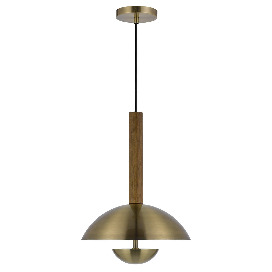 LAKELAND 15W INTERGRATED DIMMABLE LED METAL / BIRCH WOOD PENDANT LIGHT WITH HALF DOMED METAL SHADE Pendant Cal Lighting