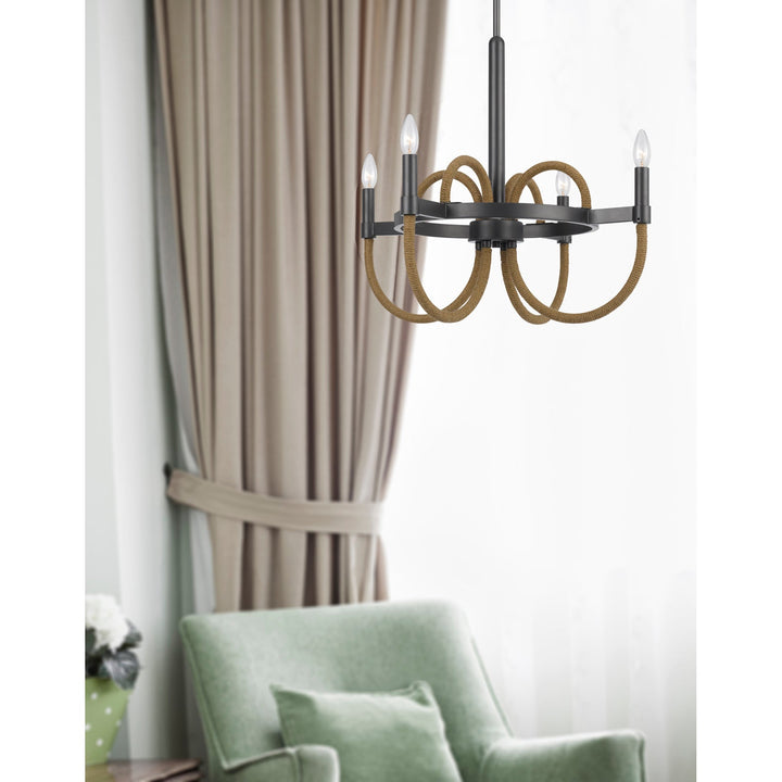 ROWLAND 60W X 4 METAL/BURLAP ROPED CHANDELIER Cal Lighting