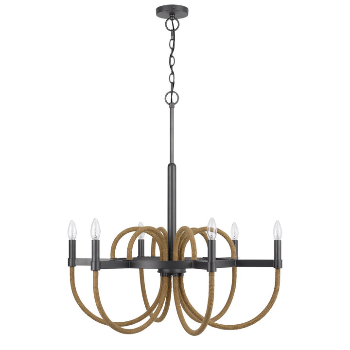 ROWLAND 60W X 6 METAL/BURLAP ROPED CHANDELIER Cal Lighting