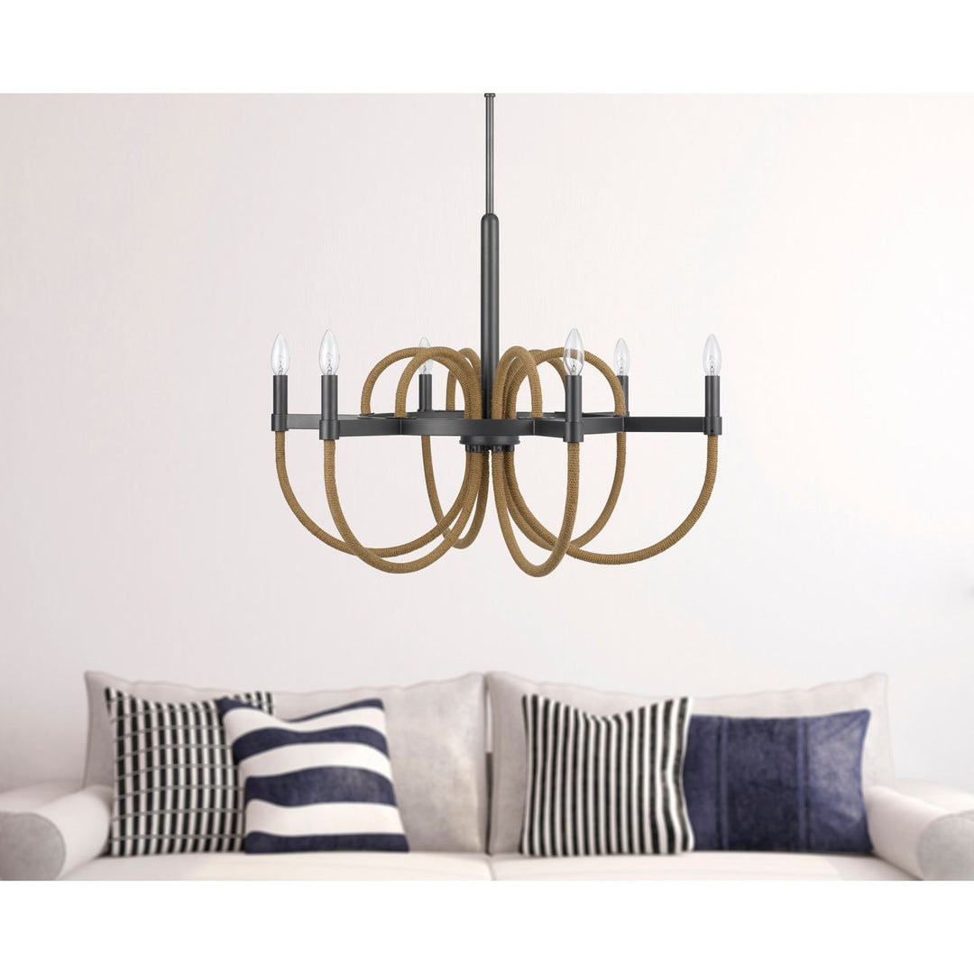 ROWLAND 60W X 6 METAL/BURLAP ROPED CHANDELIER Cal Lighting