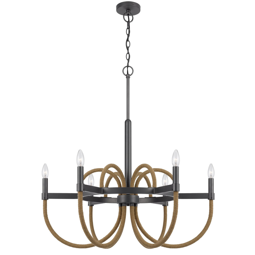 ROWLAND 60W X 6 METAL/BURLAP ROPED CHANDELIER Cal Lighting