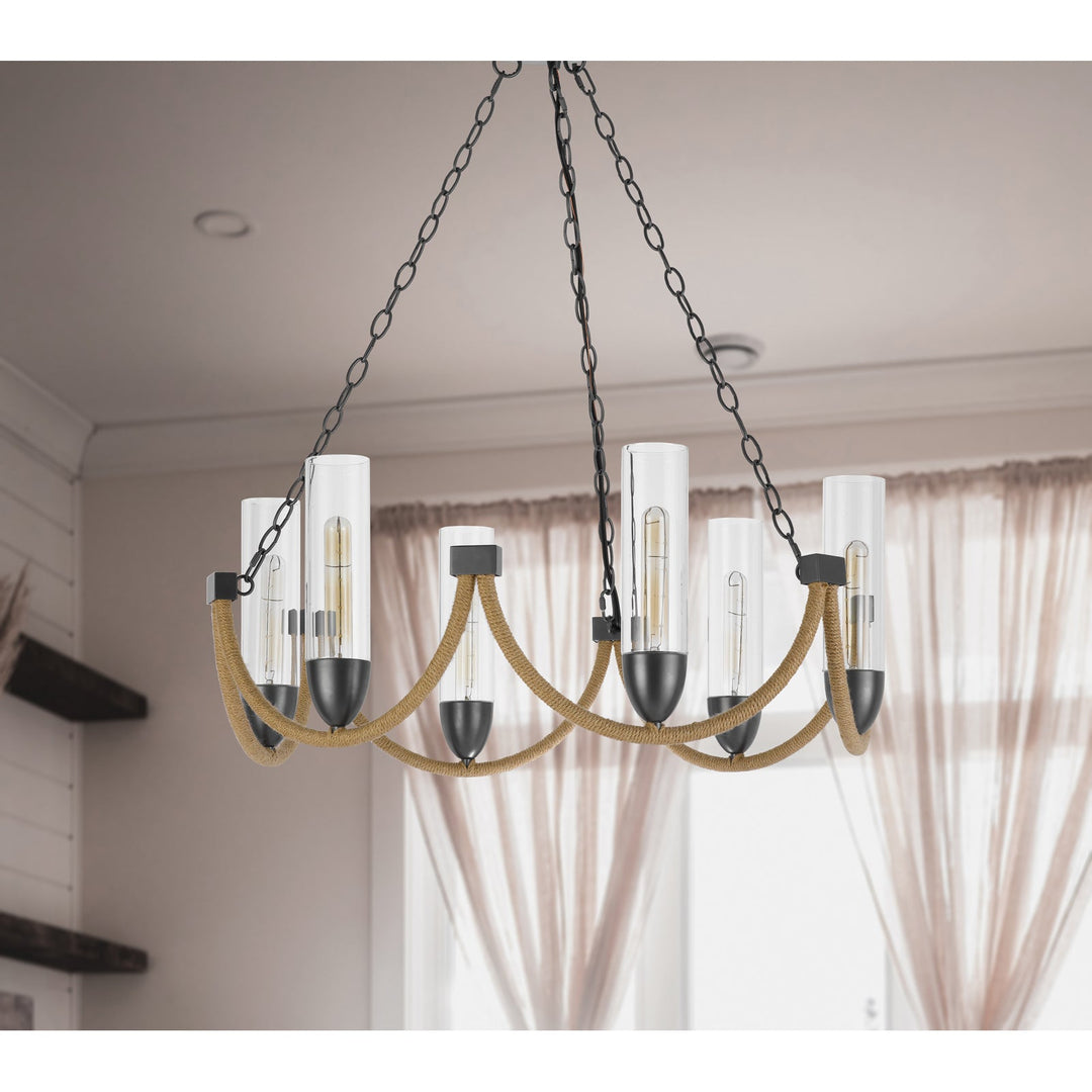 60W X 6 ARGYLE METAL CHANDELIER WITH MOSS RODS AND GLASS SHADES Cal Lighting