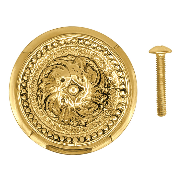 2 Inch Solid Brass Beaded Victorian Cabinet & Furniture Knob
