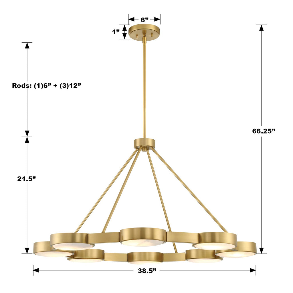 Crystorama Crystorama Orson 8 Light Modern Gold Chandelier