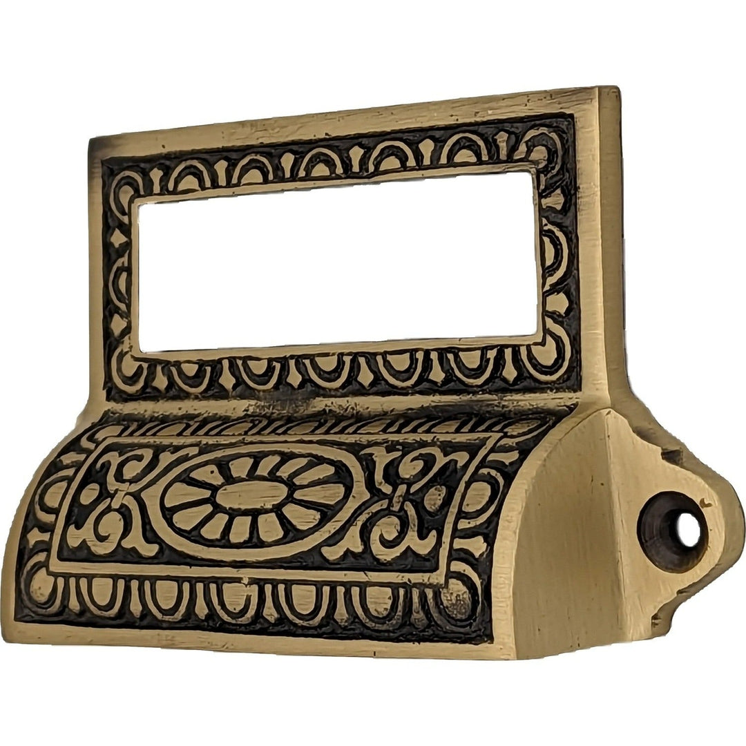 COPPER MOUNTAIN HARDWARE 4 1/8 Inch Overall Solid Brass Victorian Label Style Bin Pull