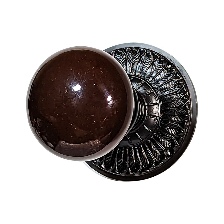 COPPER MOUNTAIN HARDWARE White Porcelain Door Knob Brass Feathers Rosette in Several Finishes