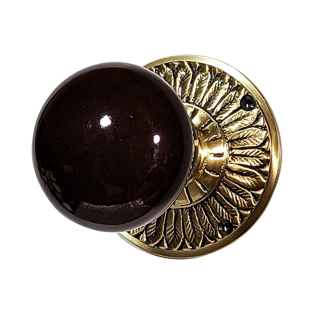 COPPER MOUNTAIN HARDWARE White Porcelain Door Knob Brass Feathers Rosette in Several Finishes