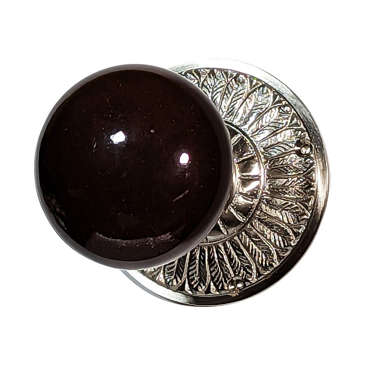 COPPER MOUNTAIN HARDWARE White Porcelain Door Knob Brass Feathers Rosette in Several Finishes