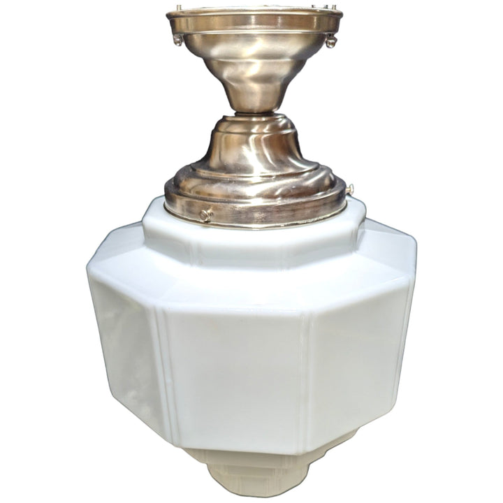 19 1/2 Inch Manhattan Skyscraper Grandeur Style Semi-Flush Mount Light (Satin Nickel Finish) COPPER MOUNTAIN HARDWARE