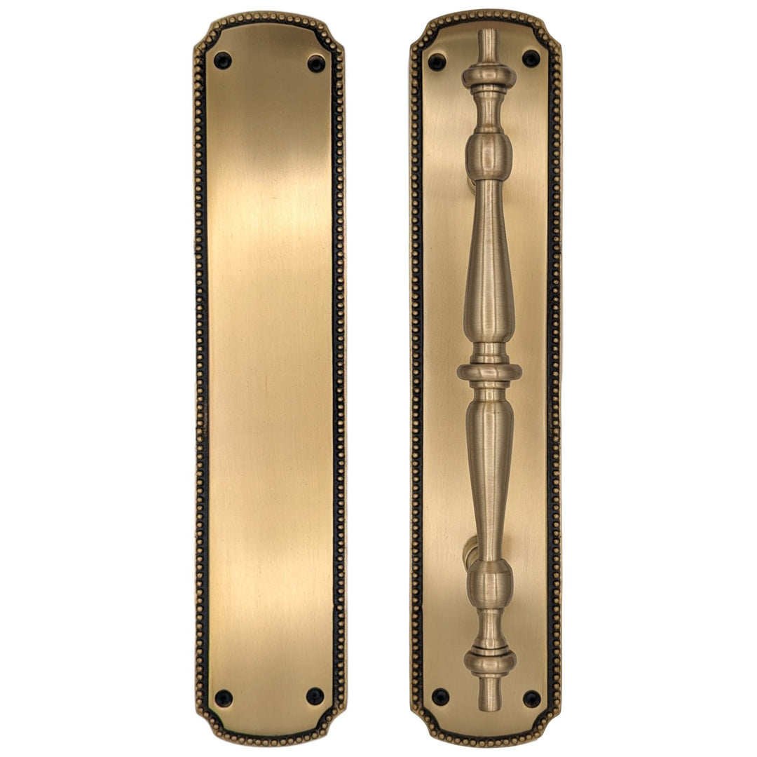 11 1/2 Inch Solid Brass Beaded Push & Pull Plate Set