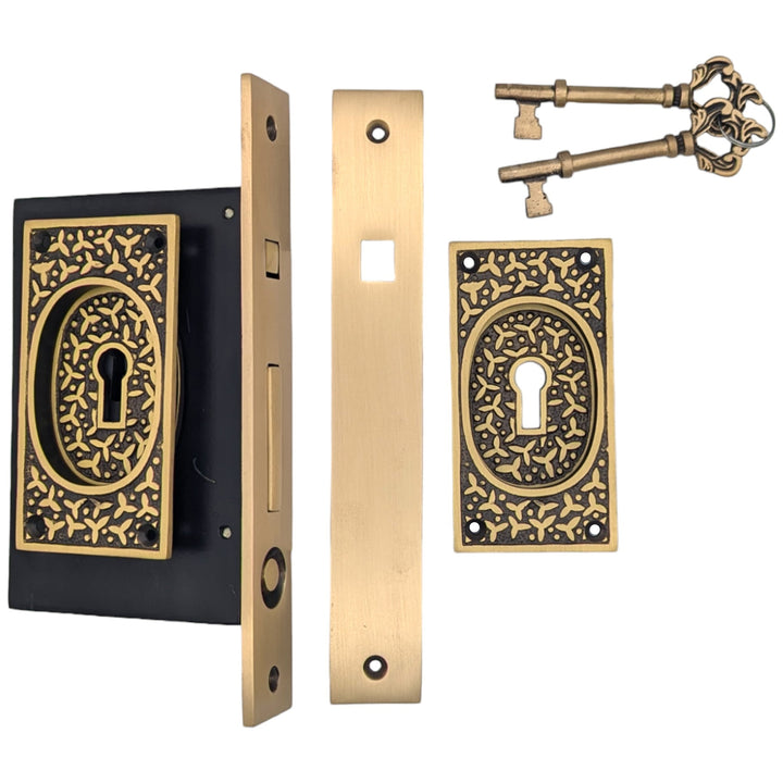 COPPER MOUNTAIN HARDWARE Rice Pattern Pocket Privacy Style Door Set in Several Finishes